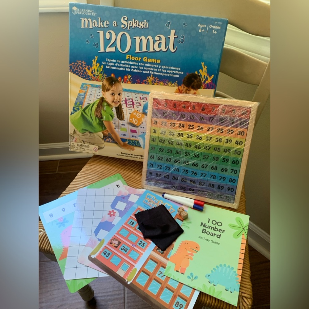 Learning Resources Make a Splash 120 Mat Floor Game & Coogam Wooden 100 Board